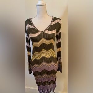 M Missoni classic pattern signature knit dress in olive and lavender